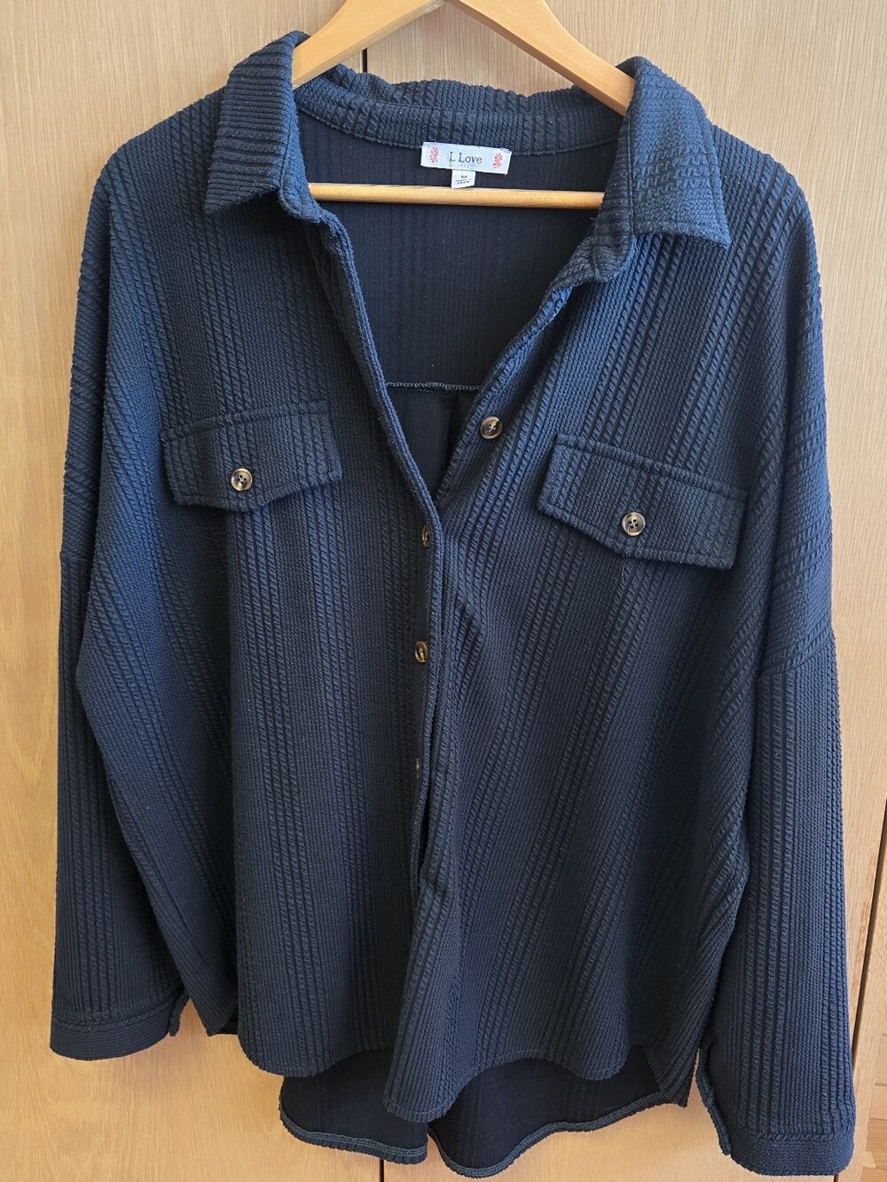 Dark Green Textured Ribbed Button Up Jacket - Picture 4 of 10